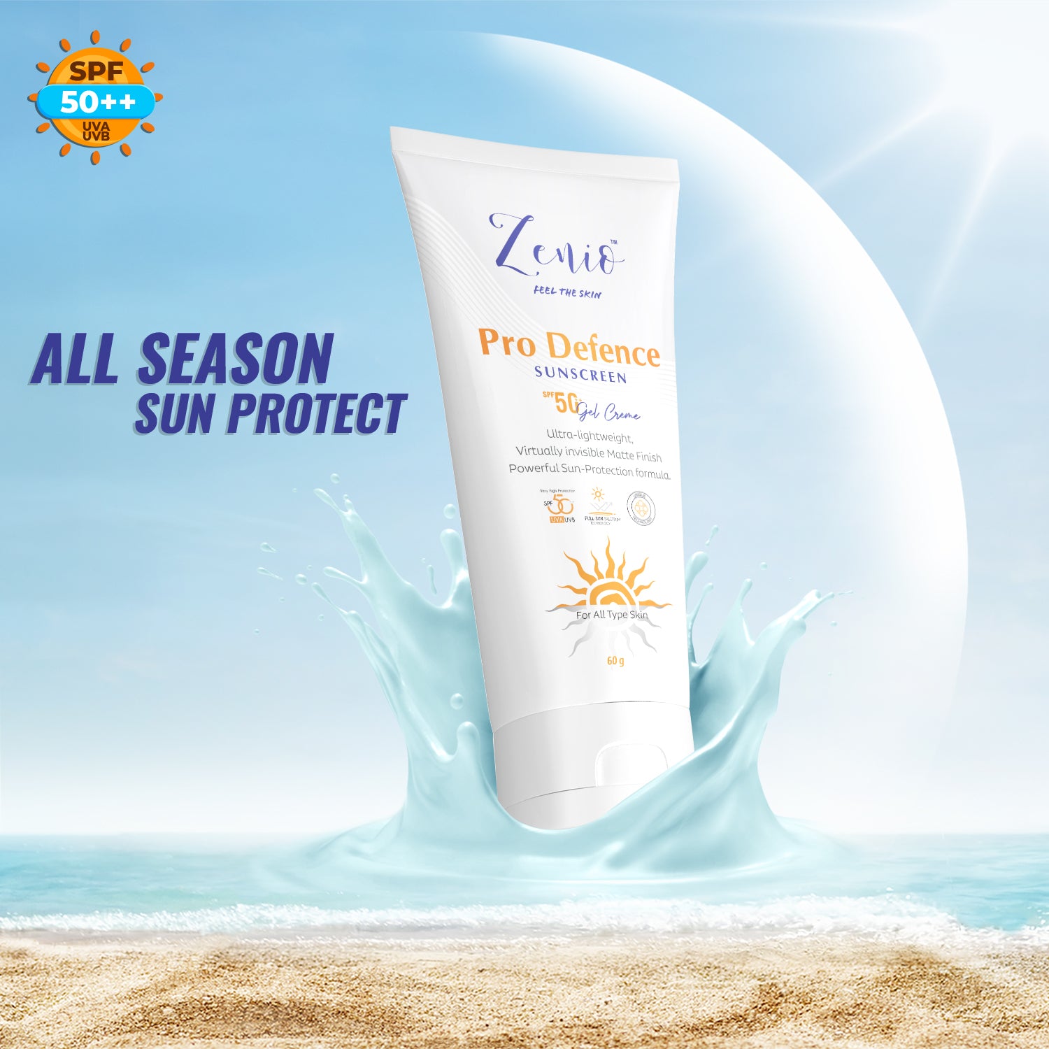 Pro Defence Sunscreen SPF 50++  gel cream 60gm - Zenio