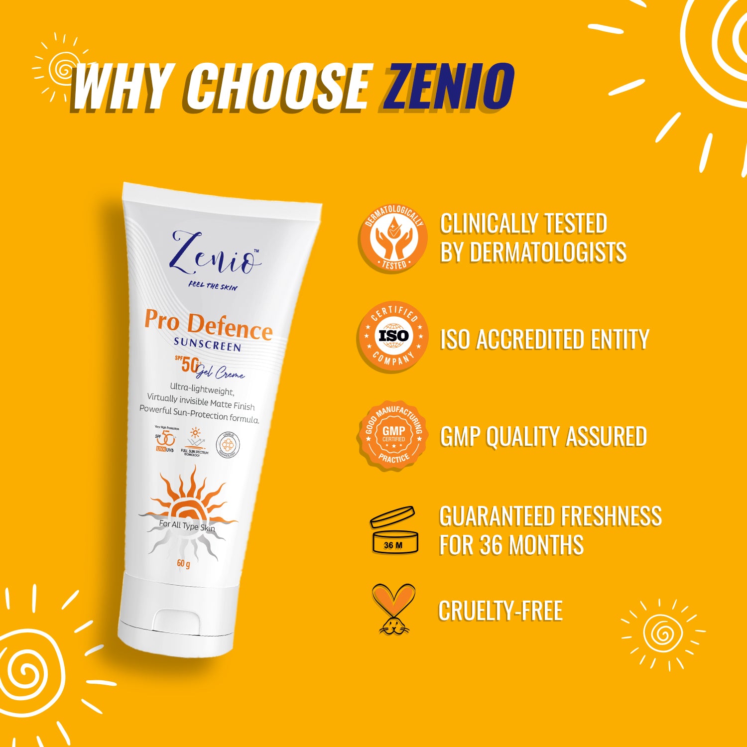 Pro Defence Sunscreen SPF 50++  gel cream 60gm - Zenio